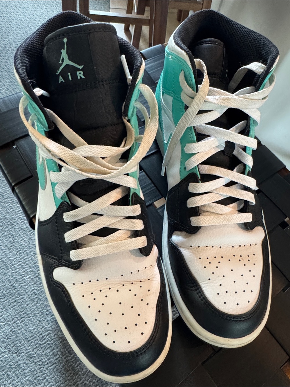 Jordan Kids High-Top Sneakers in White, Black & Teal